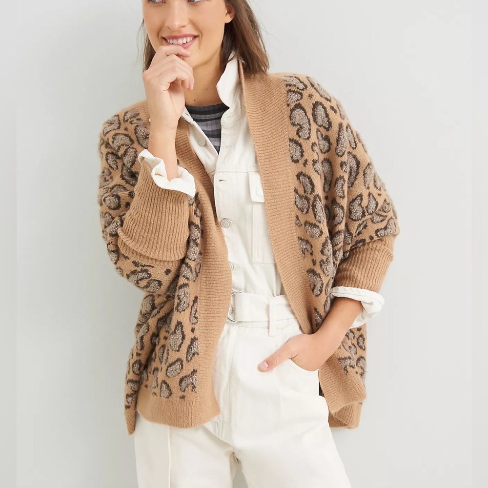 Anthropologie Akemi + Kin Hadley Cropped Knit Kimono Sweater Animal Print OS